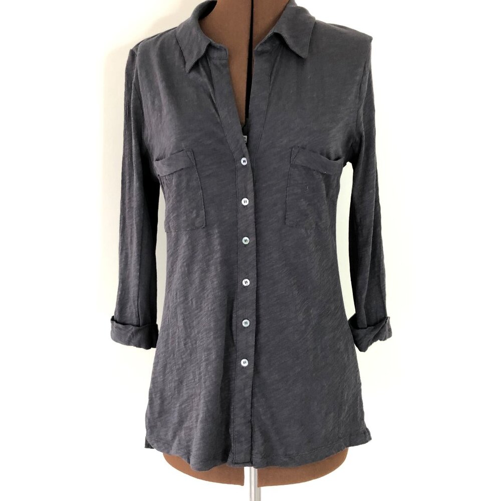 Grey Button Front Top